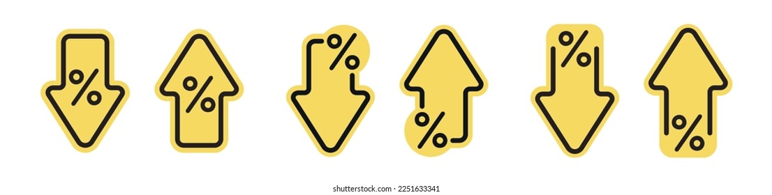 Percent arrows stickers, logo, icon. Growth and reduction- discount.
