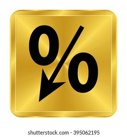 percent - black vector icon;  gold button