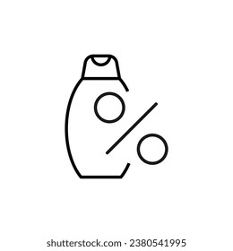 Percent by Cosmetic Bottle Isolated Line Icon. Perfect for web sites, apps, UI, internet, shops, stores. Simple image drawn with black thin line