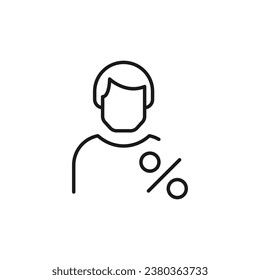 Porcentaje por Icono de línea aislado de hombre sin rostro. Perfecto para sitios web, aplicaciones, interfaz de usuario, internet, tiendas, tiendas. Imagen simple dibujada con línea delgada negra