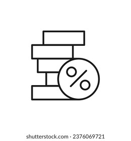 Porcentaje por Icono de línea aislada de pila de monedas. Perfecto para sitios web, aplicaciones, interfaz de usuario, internet, tiendas, tiendas. Imagen simple dibujada con línea delgada negra