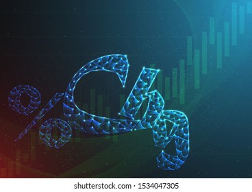 percent change is different price symbol on stock market build by line and gradient on blue black background.