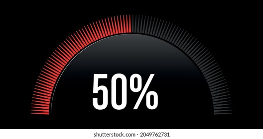 Percent circle diagram showing 50% - circle arc percentage diagrams - ready to use for web design, user interface (UI) or infographic - Indicator in red color