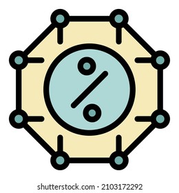 Percent in a circle icon. Outline percent in a circle vector icon color flat isolated