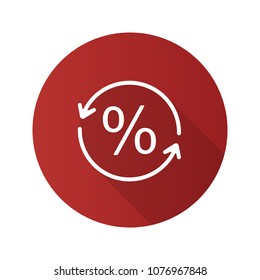 Percent conversion flat design long shadow glyph icon. Repayment rate. Vector silhouette illustration