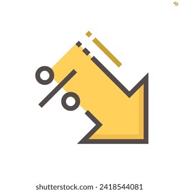 Percent decrease vector icon design. May called sign, symbol consist of down arrow and percent. Concept for percentage of business, payment, economy, finance or discount. Editable line stroke 48x48 px