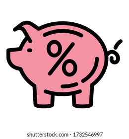 Percent deposit piggy bank icon. Outline percent deposit piggy bank vector icon for web design isolated on white background