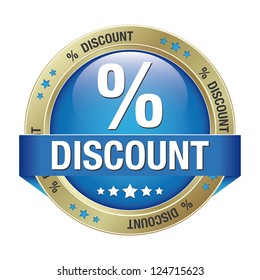 percent discount blue gold button isolated background