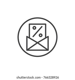 Percent discount card in the envelope line icon, outline vector sign, linear style pictogram isolated on white. Sale letter symbol, logo illustration. Editable stroke