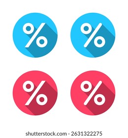 Percent, discount icon with long shadow. Percentage sign symbol