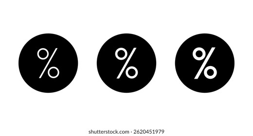 Percent, discount icon on black circle. Price promotion symbol. Percentage promo sign
