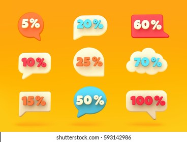 Percent Discount Number Bubbles, Promotional Leaflet, Promotion,on Line Store. Vector Illustration. Render.