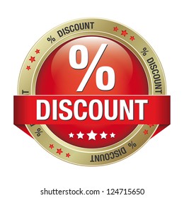 percent discount red gold button isolated background