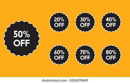 percent discount tag sale 7 set design with black and white color. 