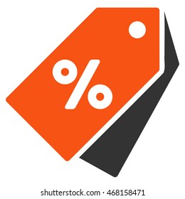 Percent Discount Tags icon. Vector style is bicolor flat iconic symbol with rounded angles, orange and gray colors, white background.