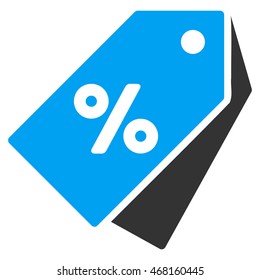 Percent Discount Tags icon. Vector style is bicolor flat iconic symbol with rounded angles, blue and gray colors, white background.