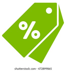 Percent Discount Tags icon. Vector style is flat iconic symbol with rounded angles, eco green color, white background.