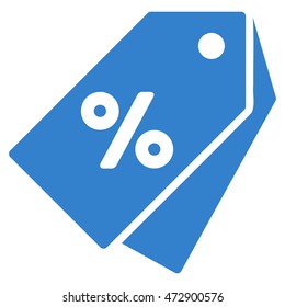 Percent Discount Tags icon. Vector style is flat iconic symbol with rounded angles, cobalt color, white background.