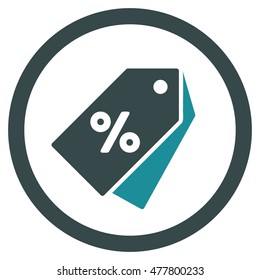 Percent Discount Tags rounded icon. Vector illustration style is flat iconic bicolor symbol, soft blue colors, white background.
