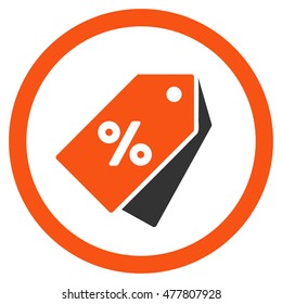 Percent Discount Tags rounded icon. Vector illustration style is flat iconic bicolor symbol, orange and gray colors, white background.