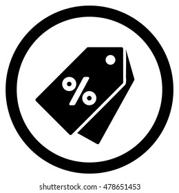 Percent Discount Tags rounded icon. Vector illustration style is flat iconic symbol, black color, white background.