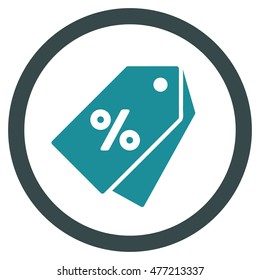 Percent Discount Tags vector bicolor rounded icon. Image style is a flat icon symbol inside a circle, soft blue colors, white background.