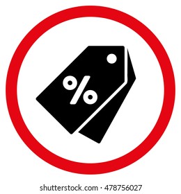 Percent Discount Tags vector bicolor rounded icon. Image style is a flat icon symbol inside a circle, intensive red and black colors, white background.
