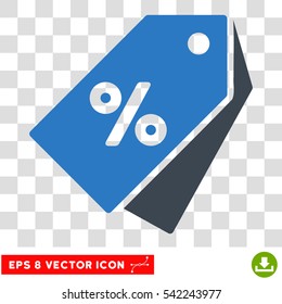 Percent Discount Tags vector icon. Image style is a flat smooth blue pictograph symbol.