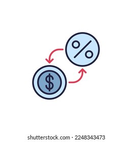 Percent with Dollar signs vector Inflation concept colored icon or design element