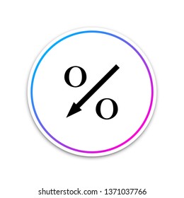 Percent down arrow icon isolated on white background. Decreasing percentage sign. Circle white button. Vector Illustration