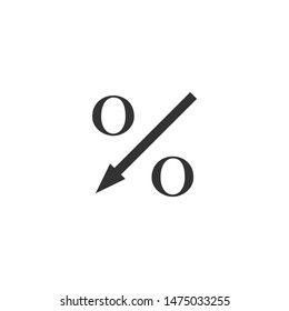Percent down arrow icon isolated. Decreasing percentage sign. Flat design. Vector Illustration