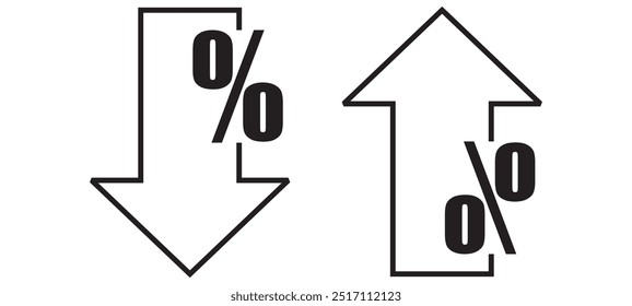 Percent down and up arrow sign editable stroke outline icon isolated on white background flat vector illustration.