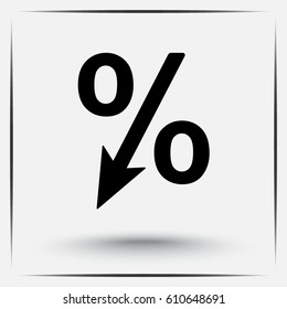 Percent with down arrow sign icon, vector illustration. Flat design style