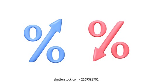 Percent with up and down arrow template. 3D design element. Percentage growth reduction symbol for bank investment interest rate. Finance service. Vector illustration