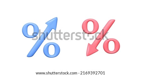 Percent with up and down arrow template. 3D design element. Percentage growth reduction symbol for bank investment interest rate. Finance service. Vector illustration