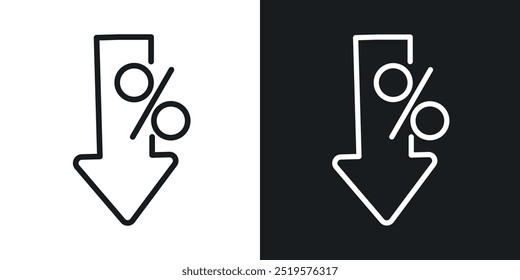 Percent down black and white icon.