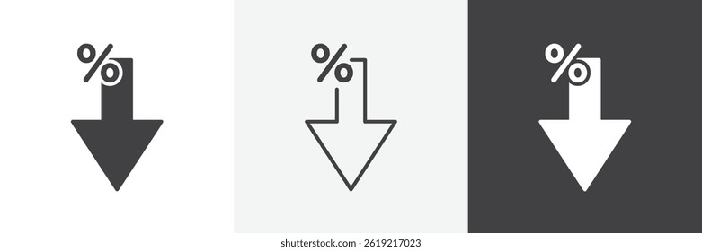 Porcentagem de ícones de vetor de linha plana e horizontal definidos