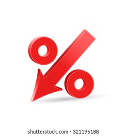 Percent down icon, crisis concept sign, 3d vector on white background, eps 10