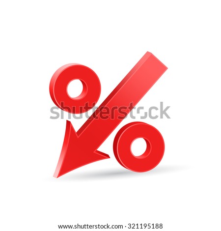 Percent down icon, crisis concept sign, 3d vector on white background, eps 10