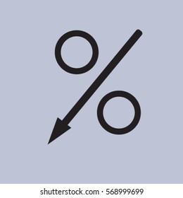 Percent down icon, decreasing percentage vector illustration