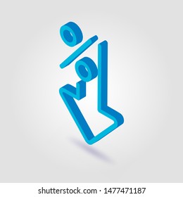 Percent down icon isometric illustration on a gray background