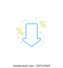 percent down icon, line style vector