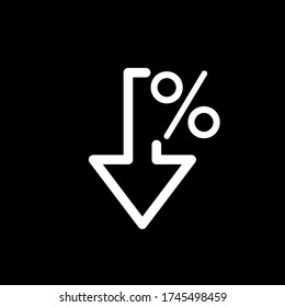 Percent down icon on black background. Element for info graphic. Arrow icon