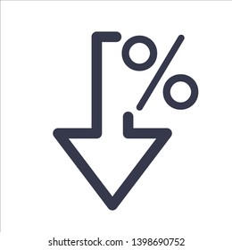 Percent down icon on white background. Element for info graphic. Arrow icon