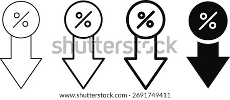 Percent down icon. Percentage increase and decrease icons. business concept symbol. decrease arrow down icons