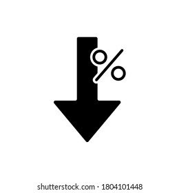 Percent down icon, solid style. Sale discount, rate reduction.  Vector illustration on white background. EPS 10