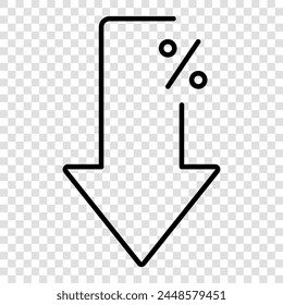 Percent down icon. Vector illustration isolated on transparent background
