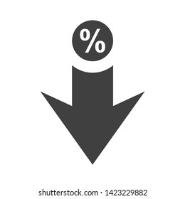 Percent down icon vector. Percentage, arrow, reduction sign