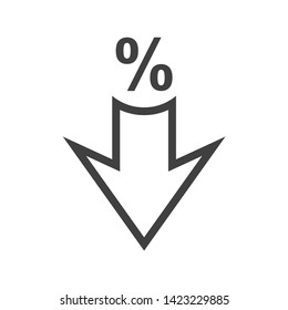 Percent down icon vector. Percentage, arrow, reduction sign