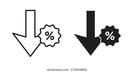 Iconos de porcentaje hacia abajo, Vector de línea. conjunto de símbolos sólidos